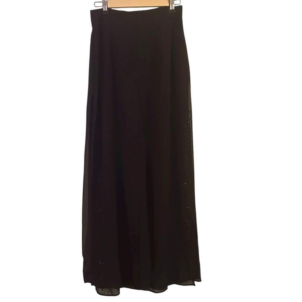 MSK Pants Womens Sz M Black Palazzo Wide Leg Sheer Overlay Beading Sequins Glam
